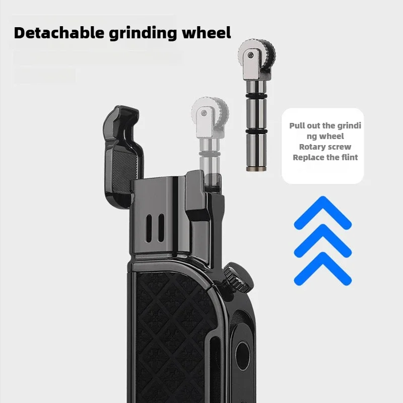 Creative Grinding Wheel Double Flame Lighter, Direct Injection + Open Flame Butane Gas Lighter, with Cigar Drill