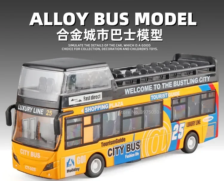 

1:32 Scale Double Decker Sightseeing Bus Toy Alloy Diecast Car Model Simulation Sound and Light with Model Toys for Child Gifts