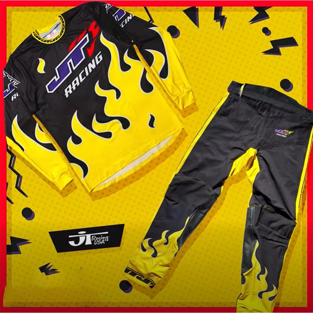 

New MX Motocross 90s Yellow Flame Jersey Jtracingusa Long Sleeved And Long Pants Combination Set Men's Racing Cycling Suit ﻿