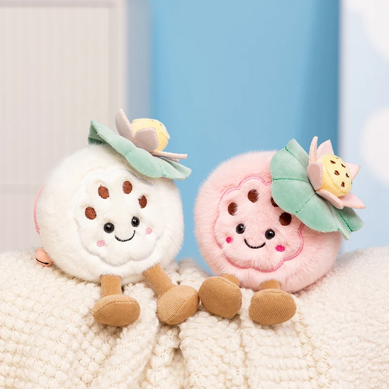 Kawaii 11cm simulação dos desenhos animados anime lótus sobremesa bolo boneca de pelúcia linda planta biscoito pingente artesanal bonecas mochila presentes