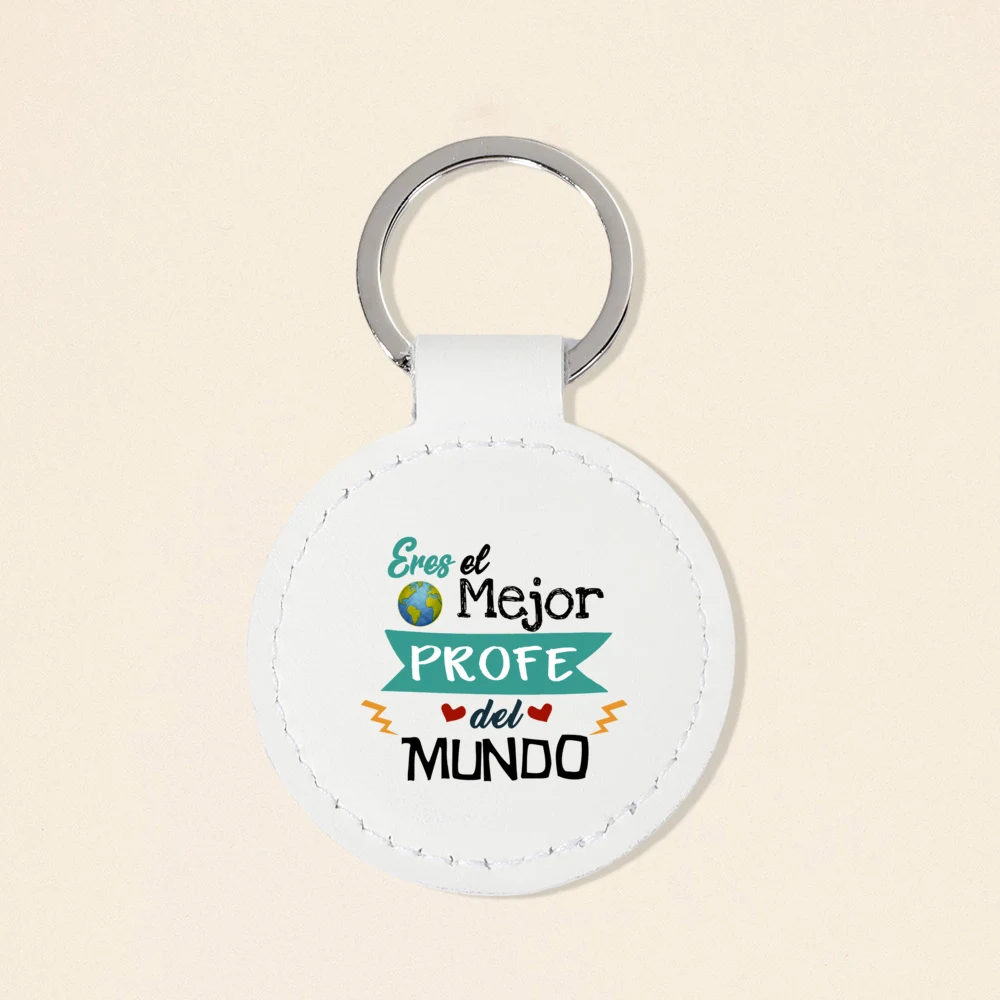 سلاسل مفاتيح طباعة إسبانية ليوم المعلم ، حلقة مفاتيح جلدية ، حلقة مفاتيح لهدايا التخرج ، أفضل معلم في العالم #3