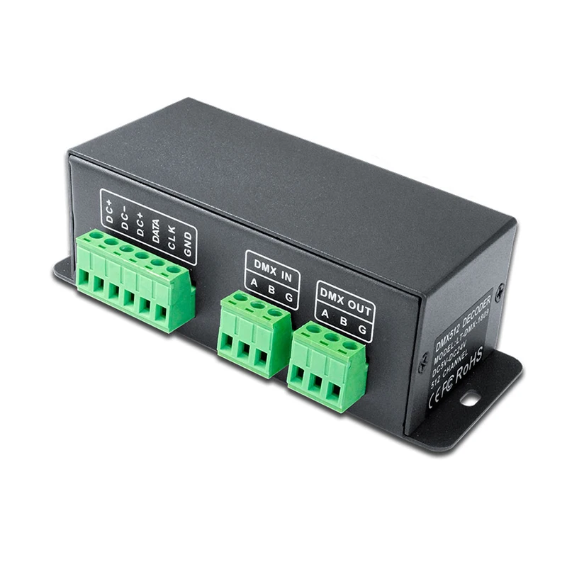 LTECH DMX512 to SPI Converter Signal Decoder;DC 12V 24V Input Support WS2811/WS2812,UCS1903/1912,TM1803,TM1804,TM1809 Driving IC