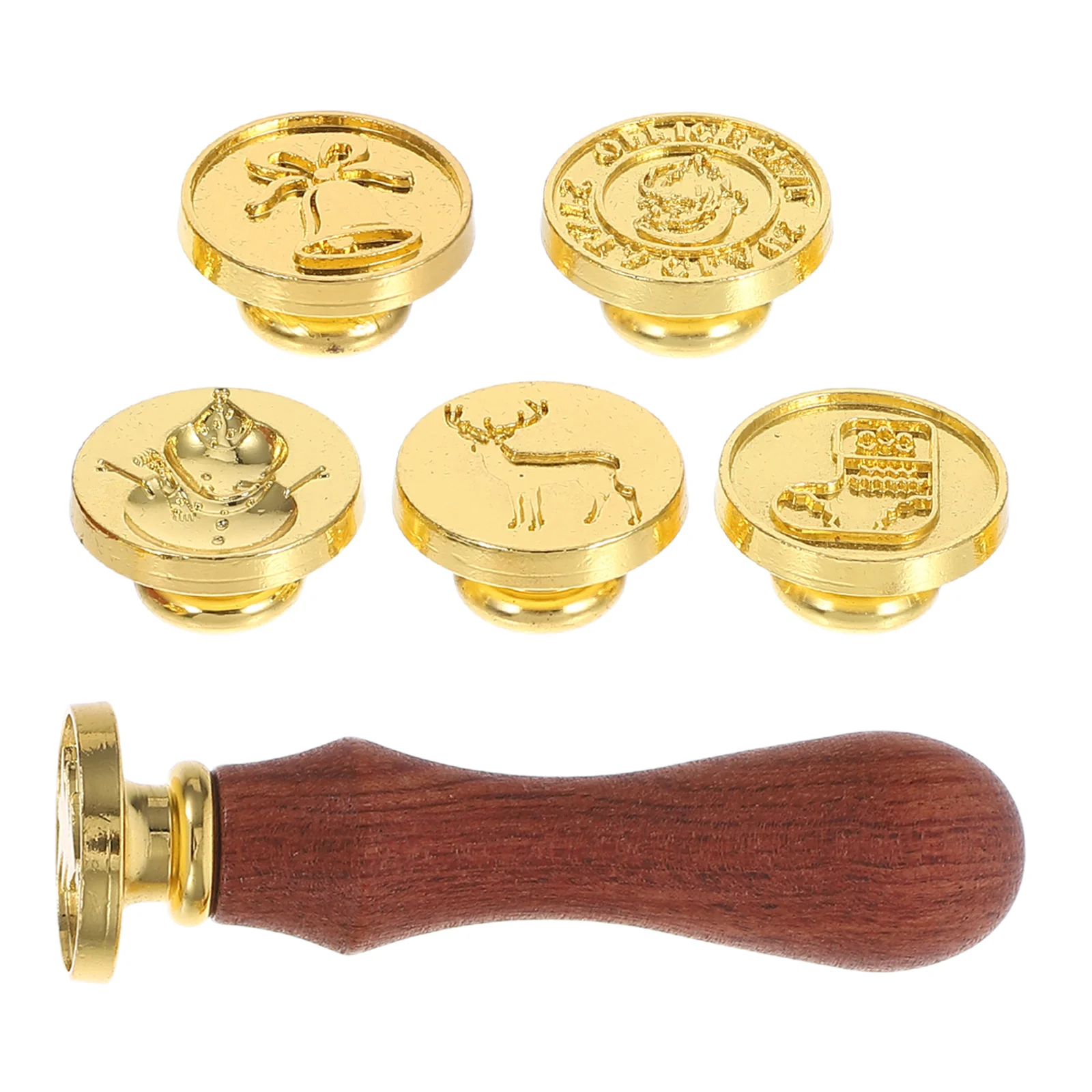 1Set Retro Wax Seal Kit Alloy Heads Wooden Handle Christmas Sealing Kit Invitations Handmade Envelope