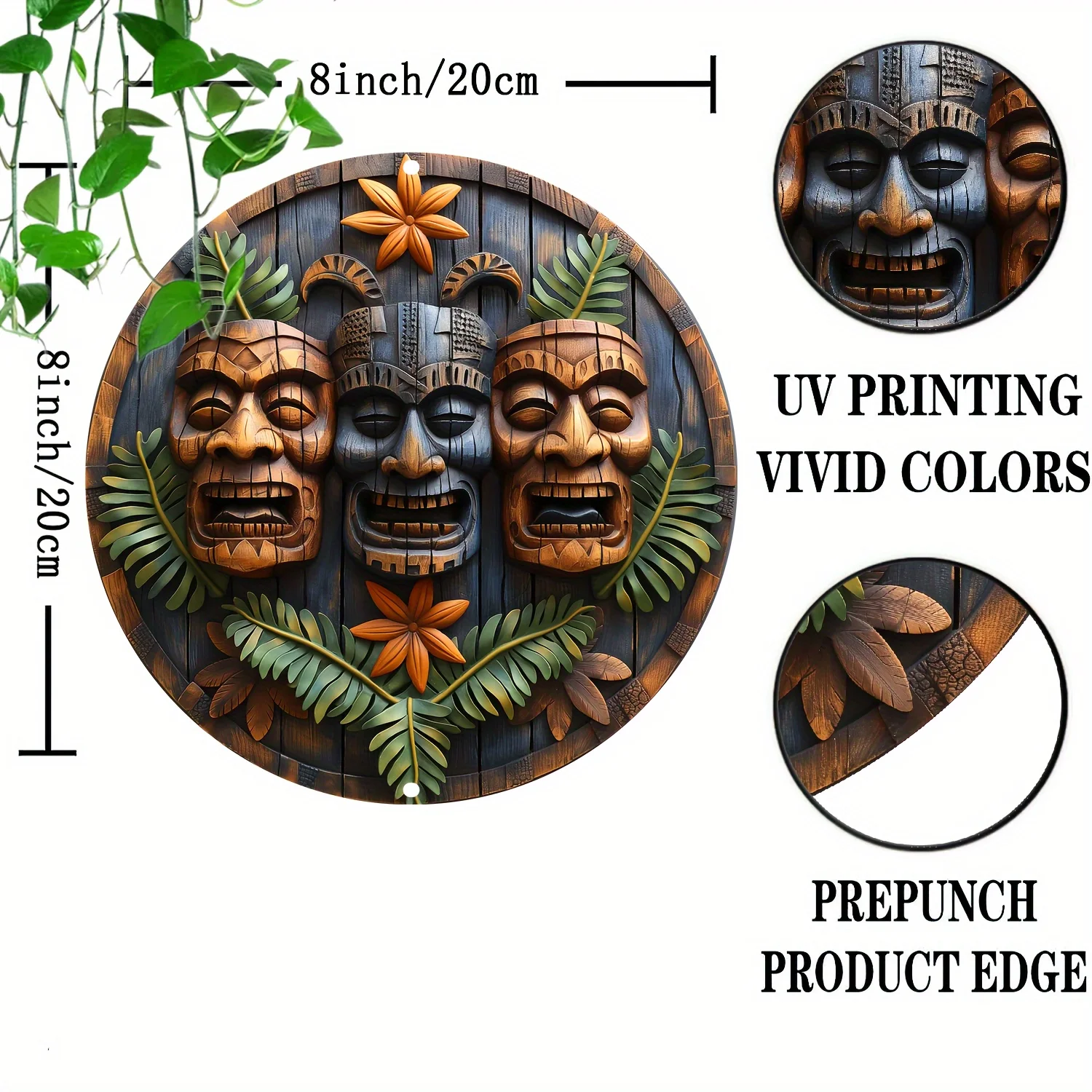 Hawaiian Mask Totem Aluminum Wall Sign - 8X8 Inch, Uv & Scratch Resistant, Easy-Hang Decor For Home, Office, Saloon