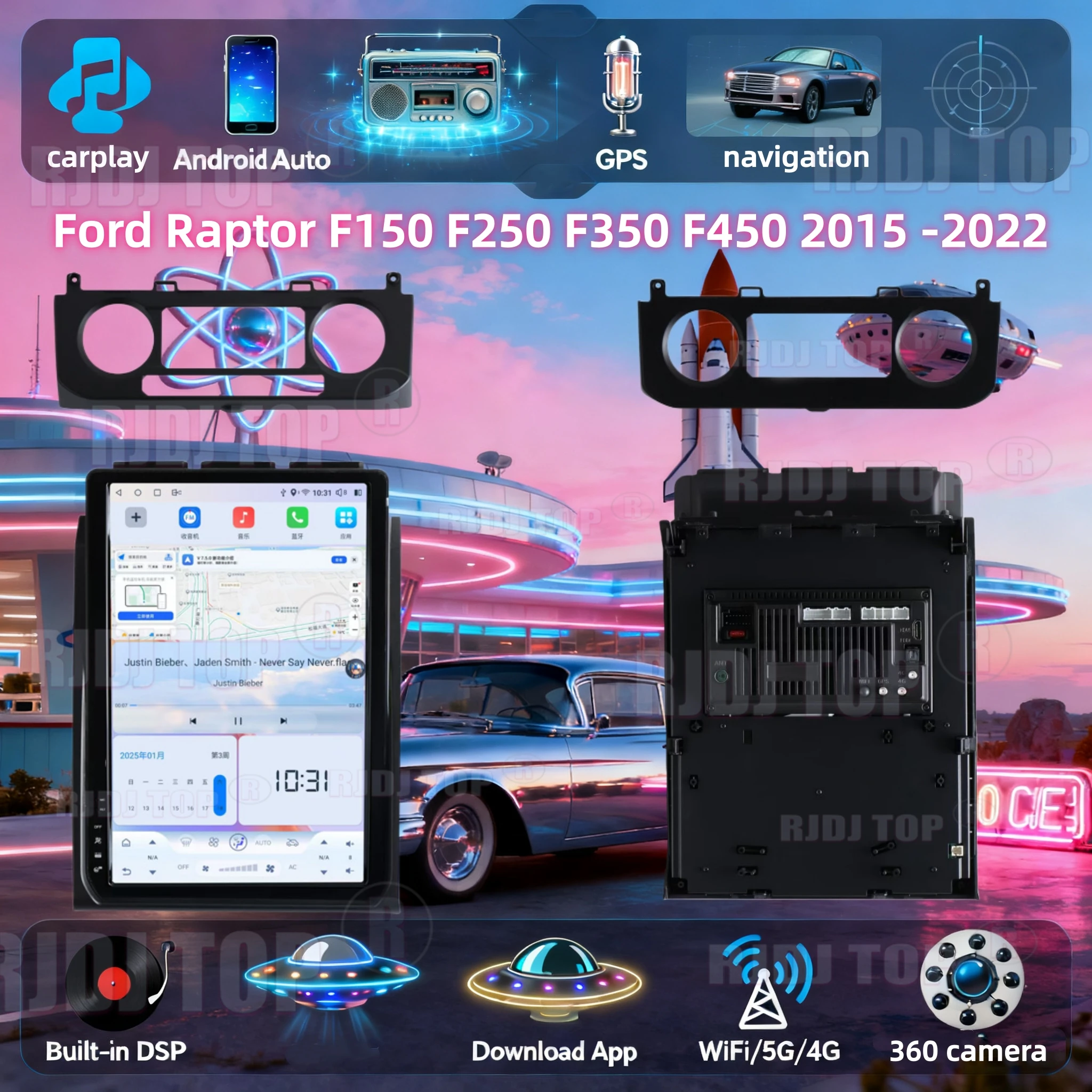 

For Ford Raptor F150 2015-2022 F250 F350 F450 2017-2022 Car Radio Multimedia Player Android Auto Bluetooth Screen Audio Central