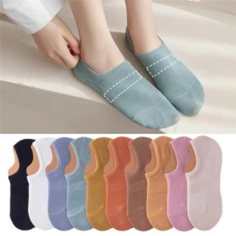 

10Pairs Women Knitted Socks Cotton Bottom Non Slip Heel Shallow Mouth Invisible Breathable Absorbing Sweat Thin Pure ShipSpring