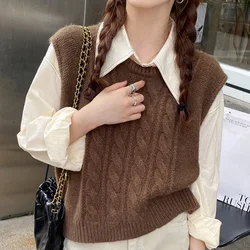 Sweater Vest Women Loose Sleeveless Waistcoat Solid O-Neck Knitted Lady Vest Korean Style Autumn Winter Woman Pullovers 2024 New