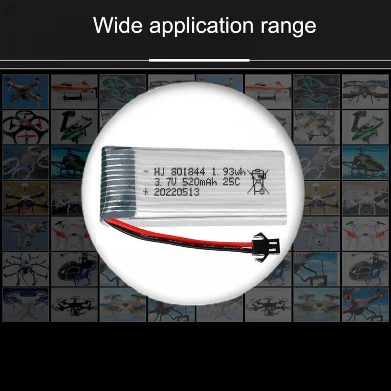 Lipo Battery Premium 3.7V 520mAh 25C 801844 SM-2P plug for Hubsan H107P RC Camera Drone