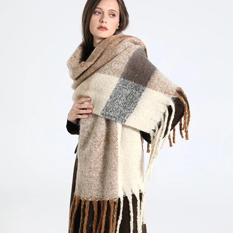 

Luxury Cashmere Winter Scarf Women Chunky Stoles Plaid Warm Shawl and Wrap Bandana Pashmina Long Tassel Female Thick Blanket