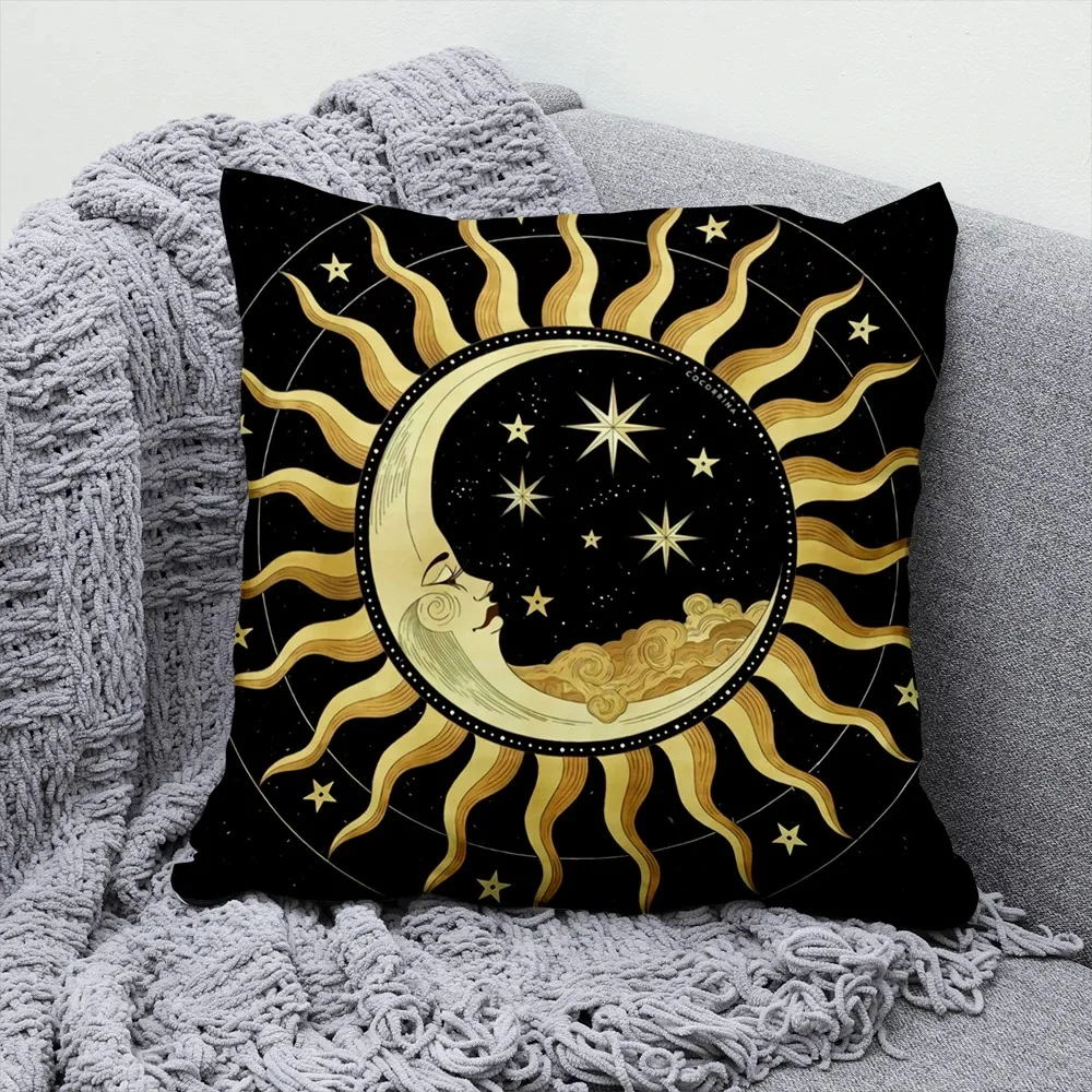 Mandala Sun and Moon Decorative Pillowcase Tarot Skull Evil Eye Astronaut Black Pillowcase Home Sofa Car Office Decoration