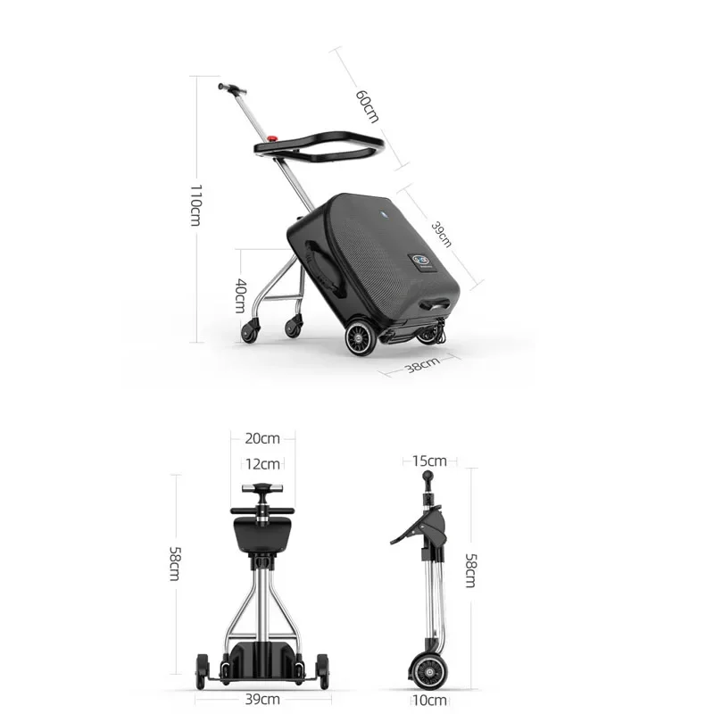 20 inch Children Suitcase Ride on Luggage Removable with Guardrails,Brakes Cabin Trolley Case Lazy Suitcases TSA Lock Expansion