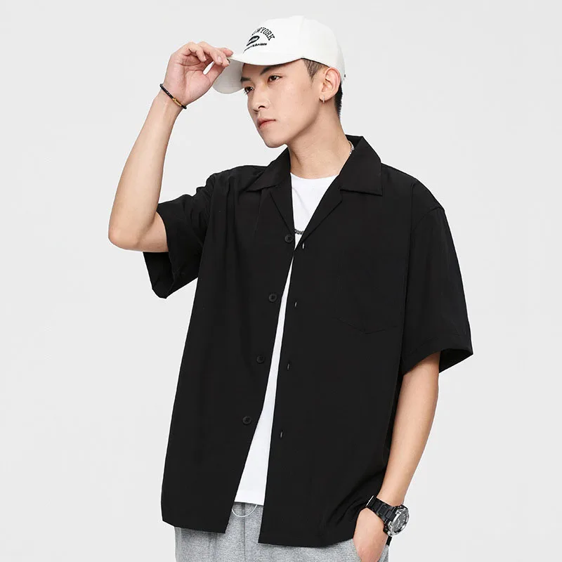 

Summer high-end loose solid color lapel shirt half sleeve hot-selling luxury brand summer