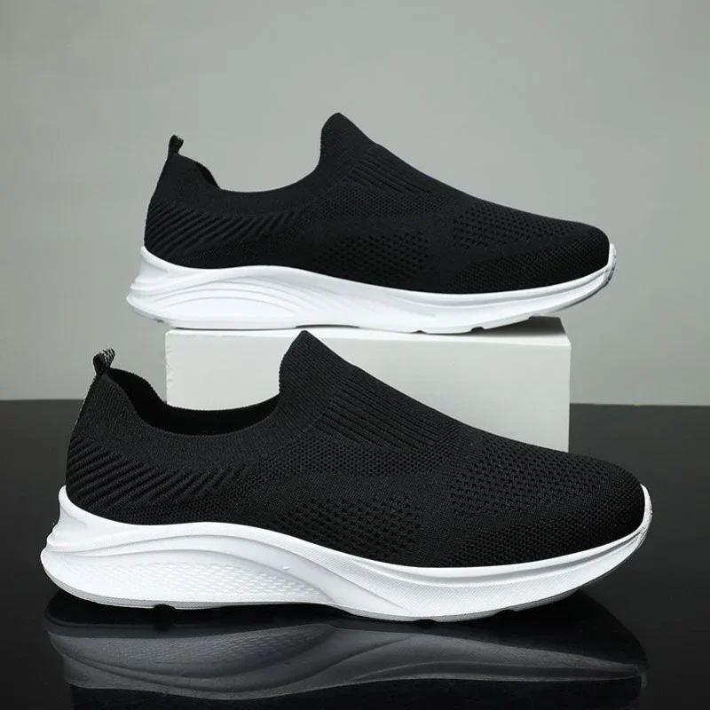Summer Men's Flying Woven Running Shoes Breathable Mesh Casual Walking Lightweight Low-Top Sneakers