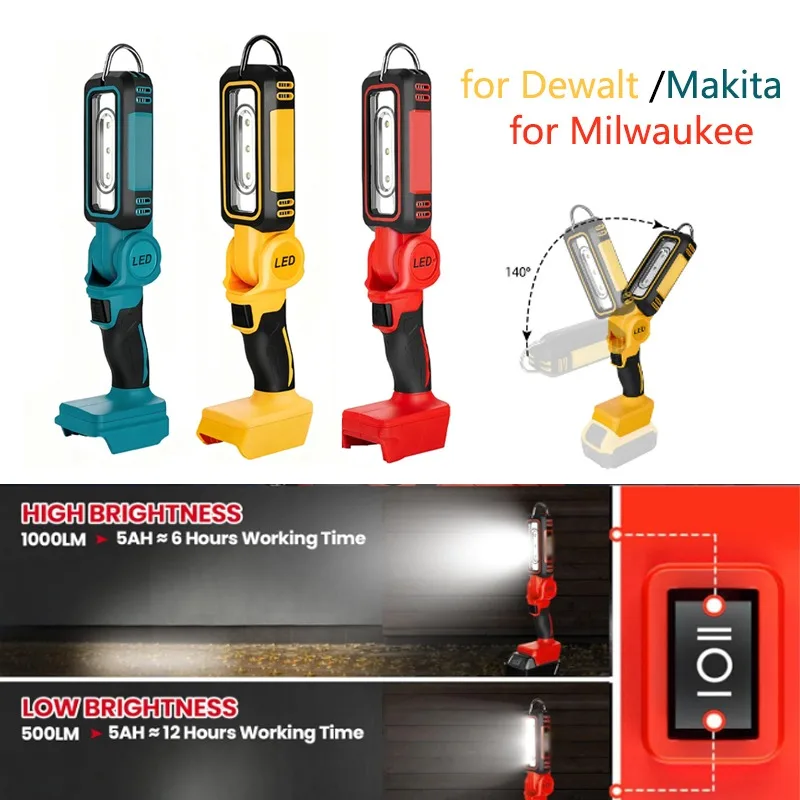 

Беспроводной светодиодный рабочий фонарь для аккумулятора Makita/Dewalt/Milwaukee 18 В 20 В ﻿ Многофункциональный фонарик мощностью 300 Вт. Аварийные светильники.
