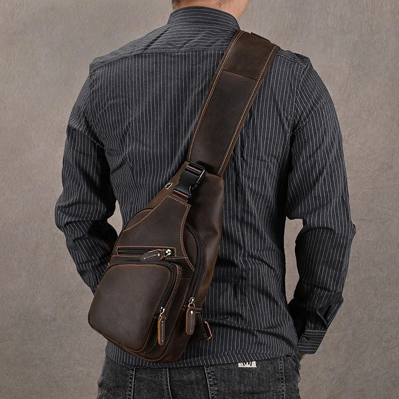 Business genuine leather men's chest bag high quality cowhide male shoulder messenger bag outdoor crossbody bag casual sling bag