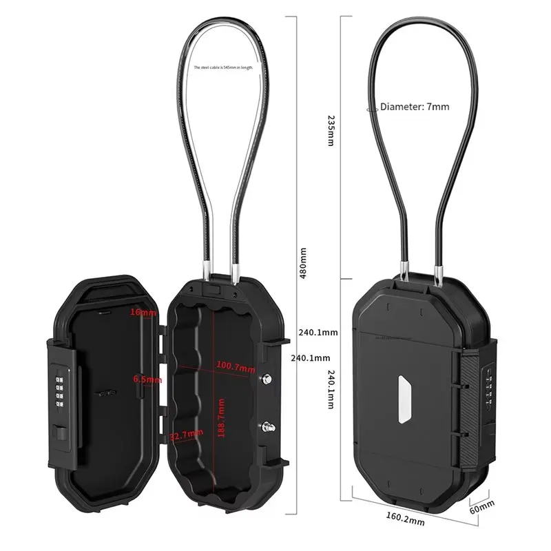 ABFN-Anti-Theft Travel Safe Lock Box Waterproof 4-Digit Combination Steel Cable Security Case Personal Beach Storage Container