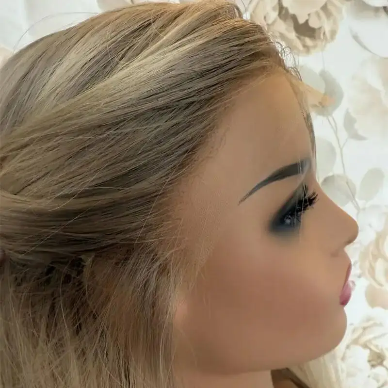 New In Straight Bob Wig Ombre Ash Blonde HD Lace Frontal Wig with Roots High Quality  Heat Resistant Synthetic Hair Wig Party