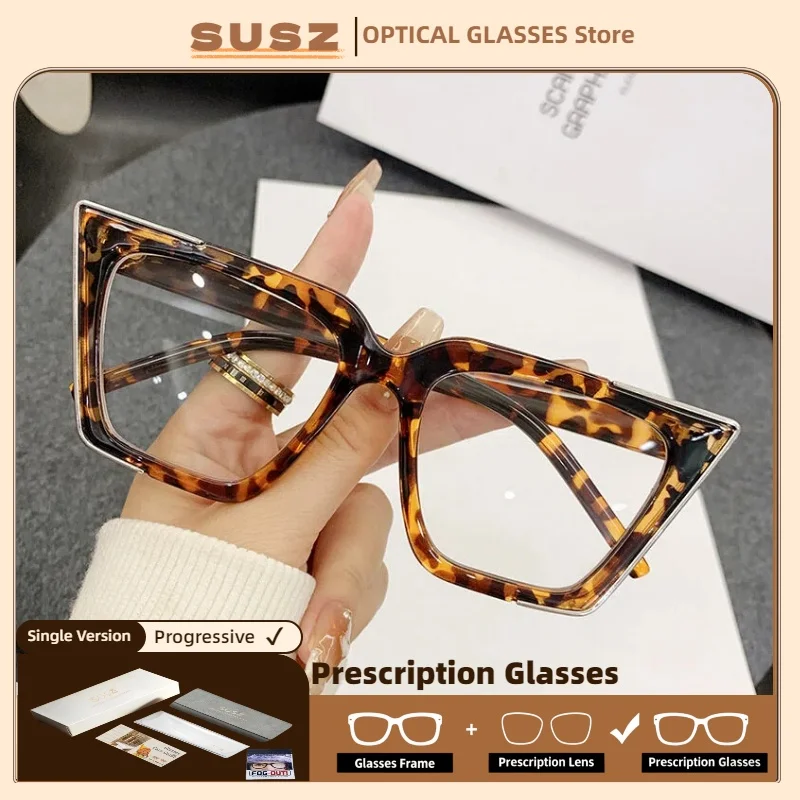 

SUSZ Trendy Large Cat Eye Frame Anti Blue Ray Myopia Glasses Women's Square Reading Glasses Prescription Customized Eyeglasses