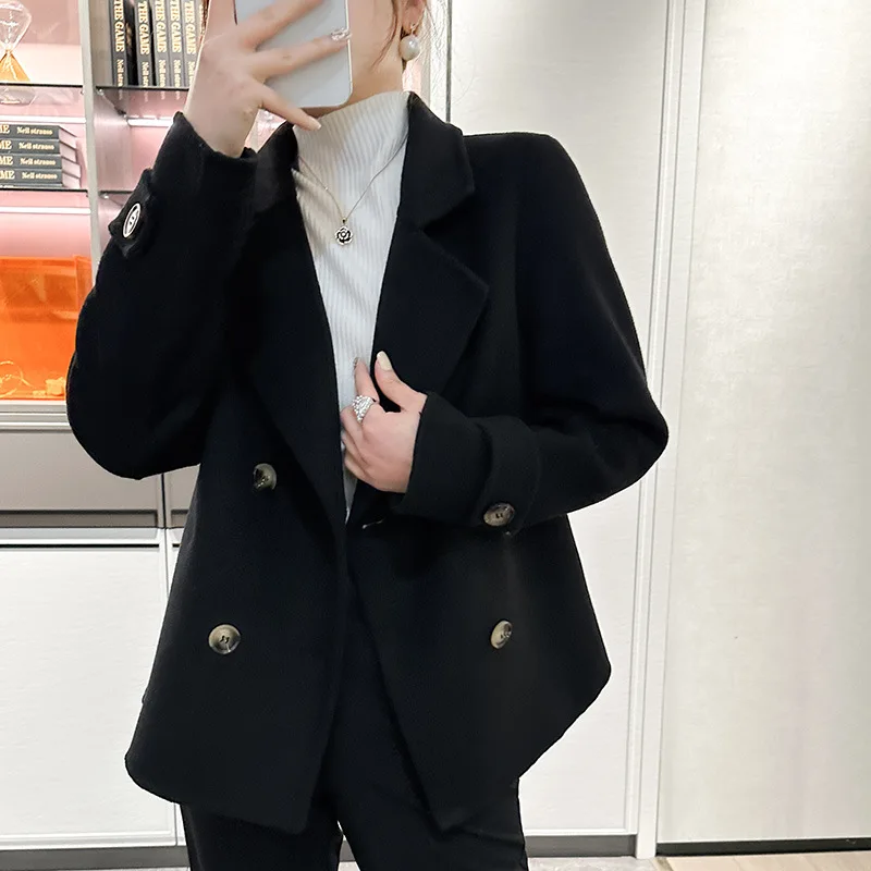 

Promotion 2023 New Double sided Cashmere Coat Women's Style Short Fit Small Pure Wool Coat Suit Collar High end Style