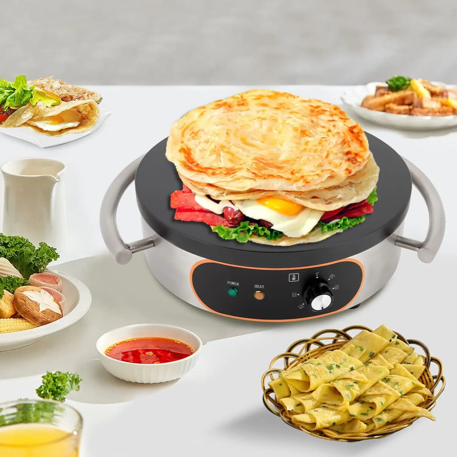 50-300℃ Adjustable Crepe Maker,  Electric Large Pancake Machine, Crepes Griddle Pancake Baking Machine, Crepe Hotplate Griddle M