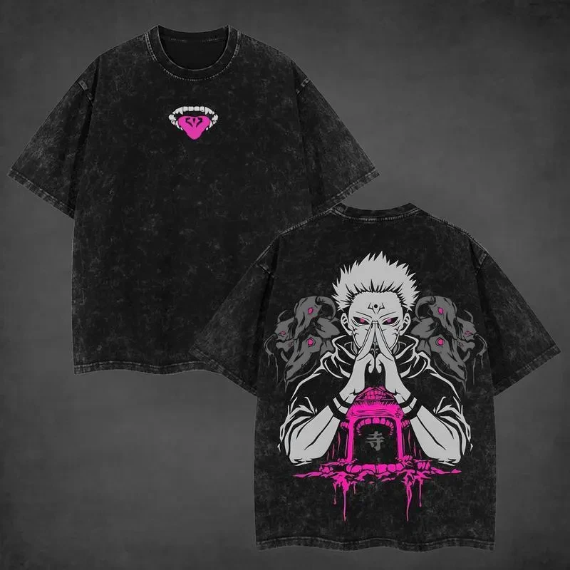 Jujutsu Kaisen Sukuna Grafik-T-Shirt |   Vintage Washed Anime Streetwear Oversized Shirt