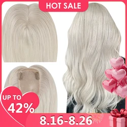 Ugeat Hair Topper Natural Human Hair Blonde Mono Base 3*5inch Women Toupee Invisible Free Part Hair Toppers Hair Extension