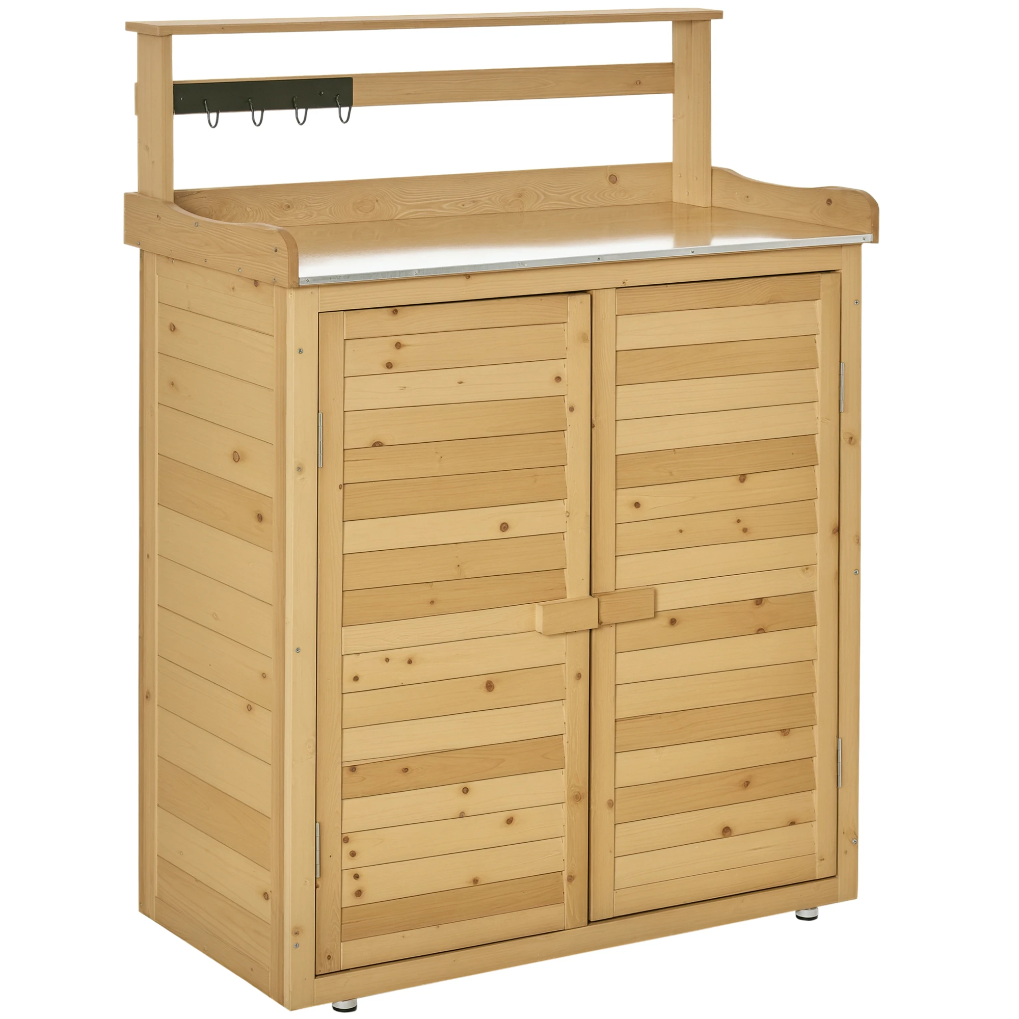 Wooden Potting Bench 3-Tier Storage Cabinet Table with Magnetic Latch Foot Pad