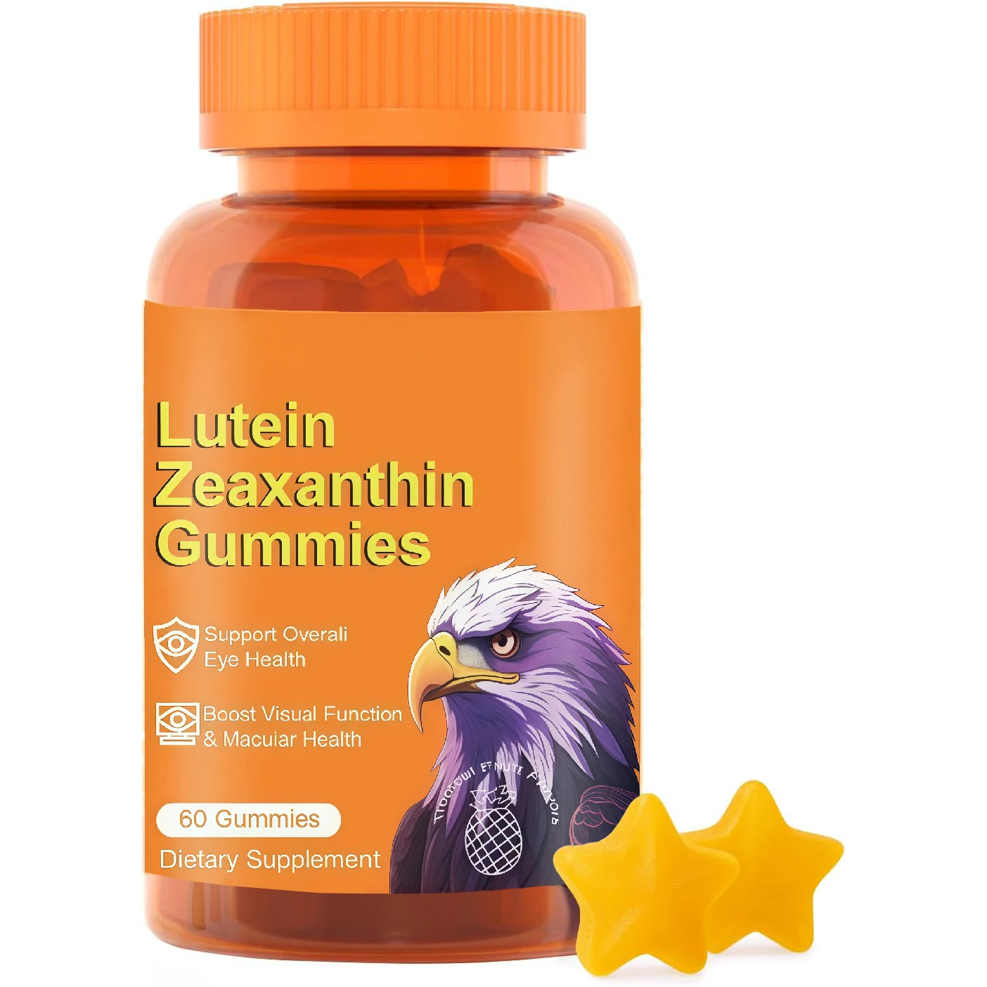 Lutein and Zeaxanthin Eye Health Gummies for Daily Eye Care - Each gummy contains 20mg of lutein, sugar-free, 60 Count
