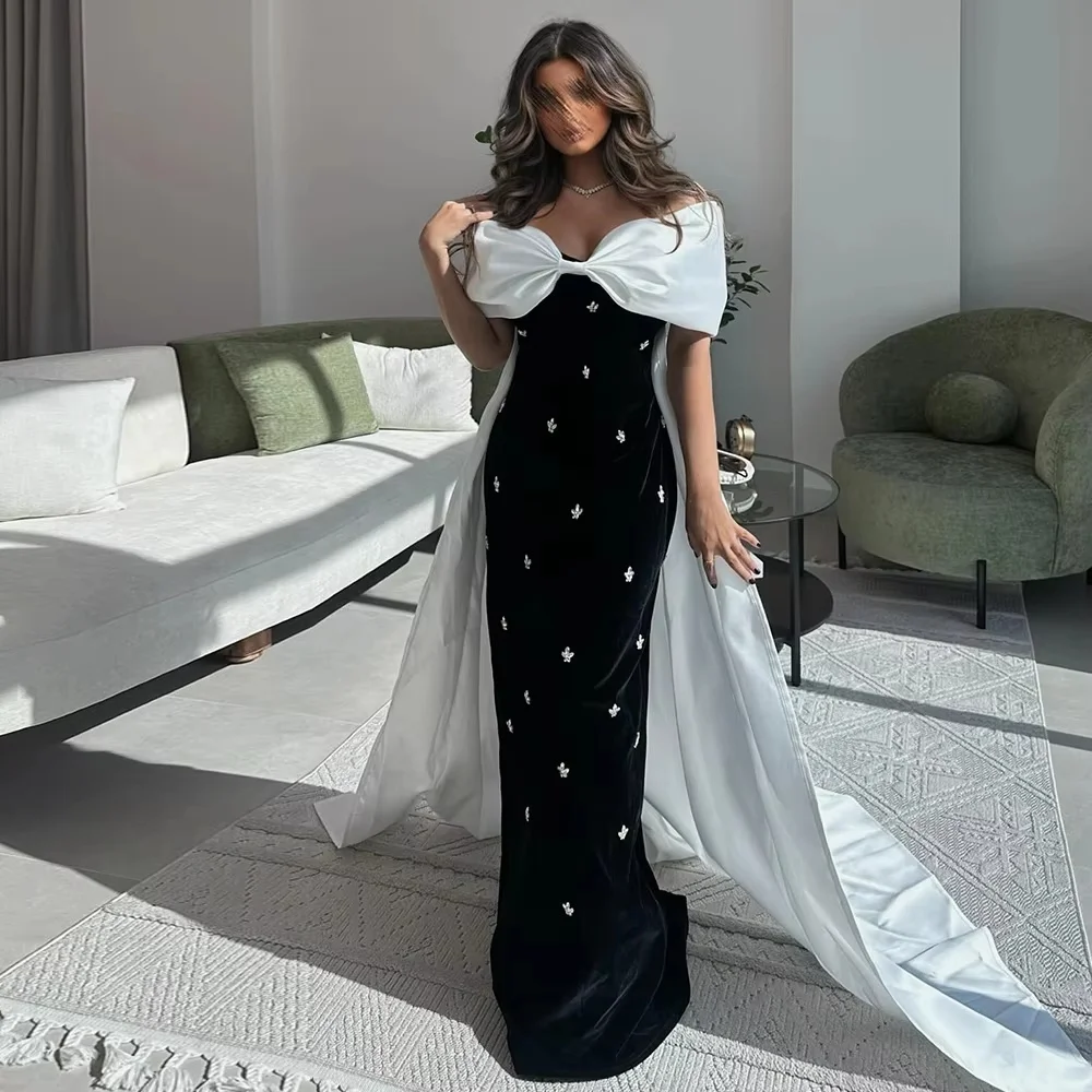

Customized Exquisite Off The Shoulder Beading Evening Dress Charming Ruched Prom Dress Elegant V-neck Party Gown فساتين سهرة