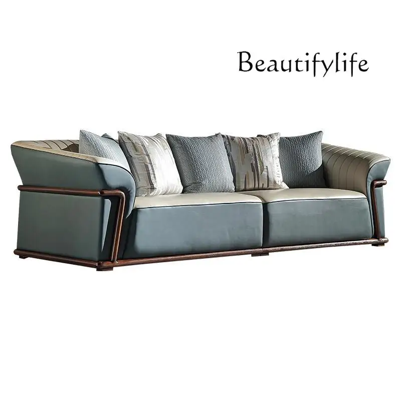 Light Luxury and Simplicity New Chinese Style Ugyen Wood Leather Sofa Oriental Aesthetic Modern Furniture