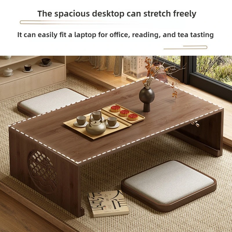 طاولات شاي يابانية قابلة للطي على الأرض من حصير التاتامي لـ Windowsill Zen طاولة طعام منخفضة المستوى وأثاث منزلي من الخيزران #4