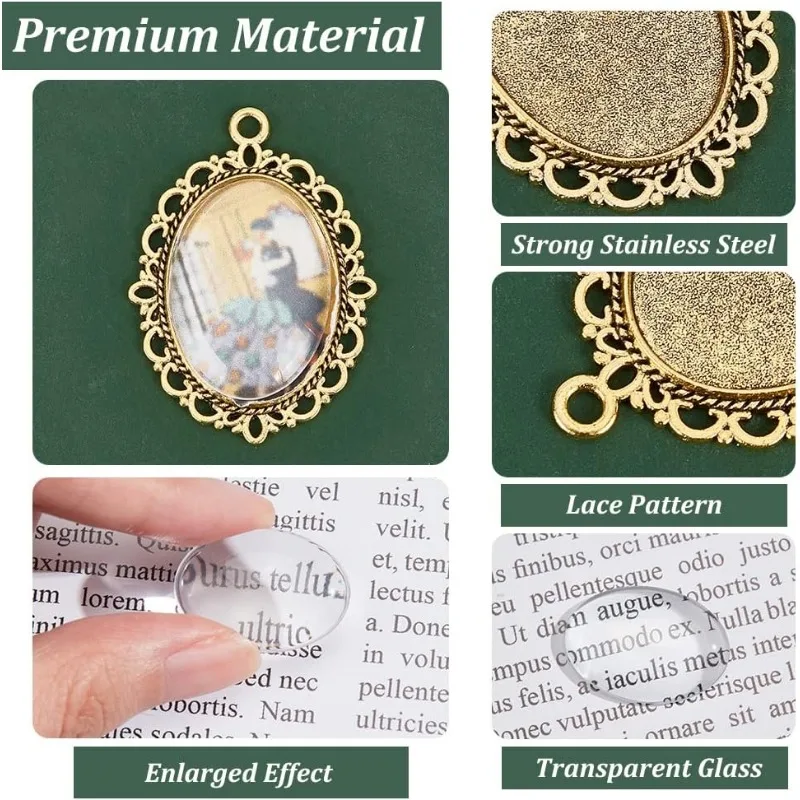 60pcs Pendant Tray Kit 30pcs 5 Color Oval Pendant Blank Bezel 30pcs 25 x 18mm Glass Cabochon Dome Tiles Clear Cameo Memoria