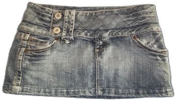 Y2K New Gothic Cute Denim Skirt Womens Clothing Harajuku Vintage Slim Skirt Kawaii Light Blue Jean Low Waist Short Mini Skirt 2