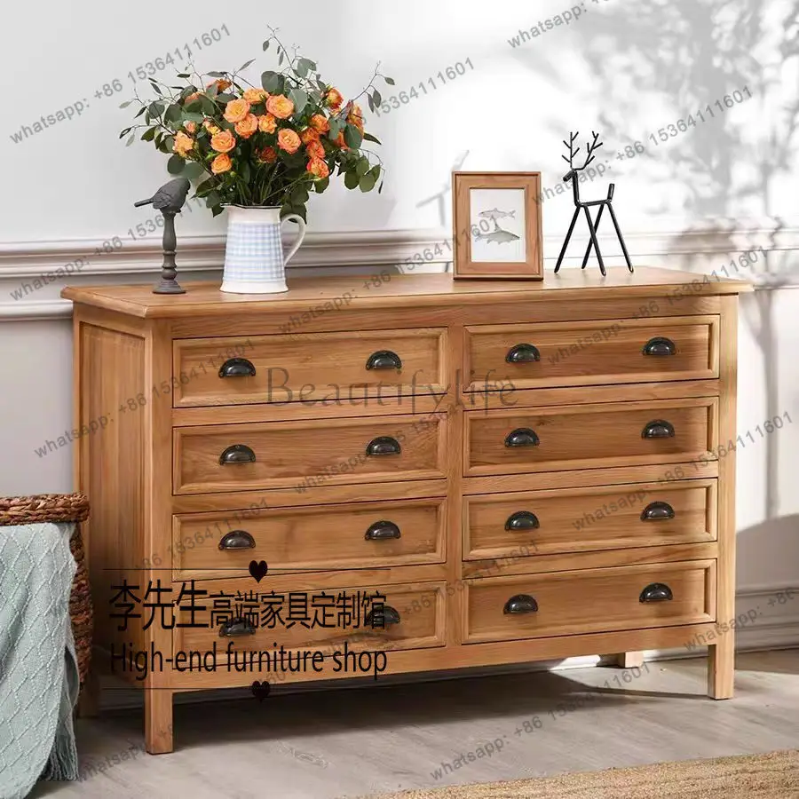 

French retro and old, drawer locker, American country solid wood living room, entrance cabinet