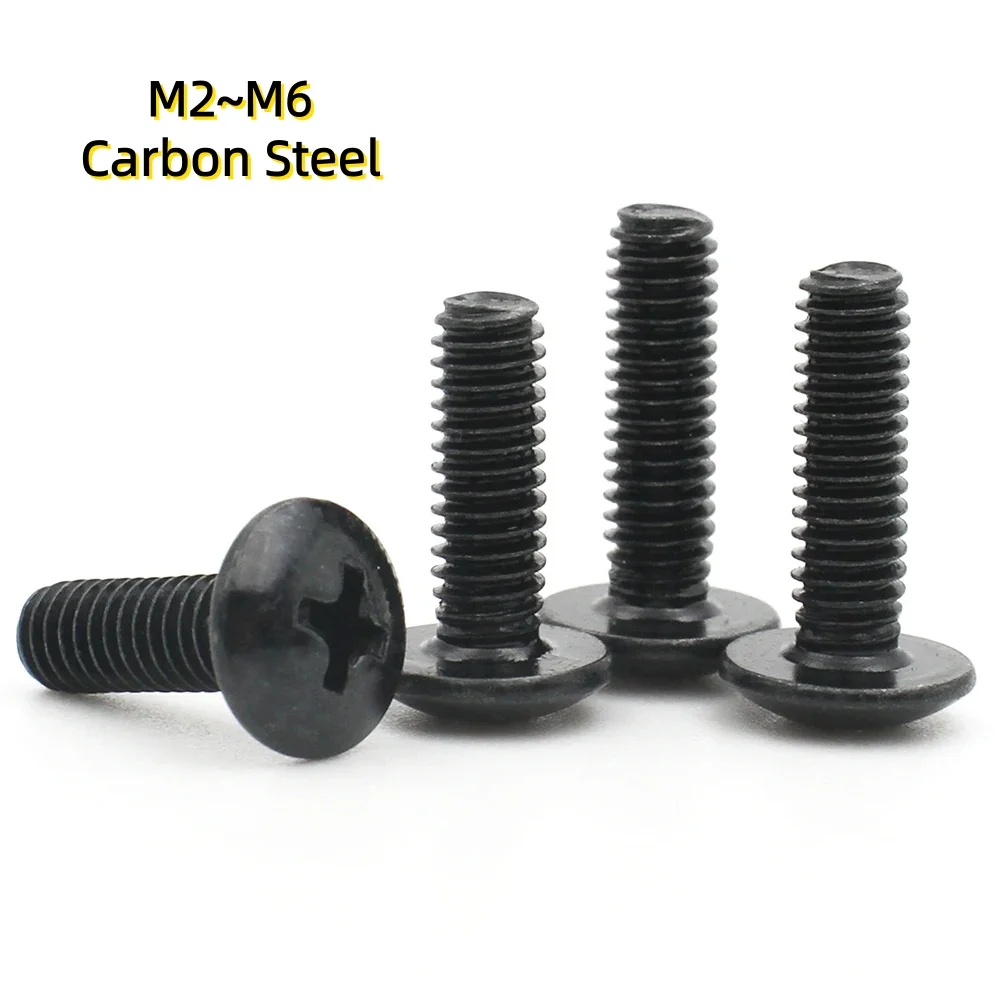 5/10pcs M2~M6 Black Plated Carbon Steel Cross Phillips Truss Mushroom Head Screw Bolt