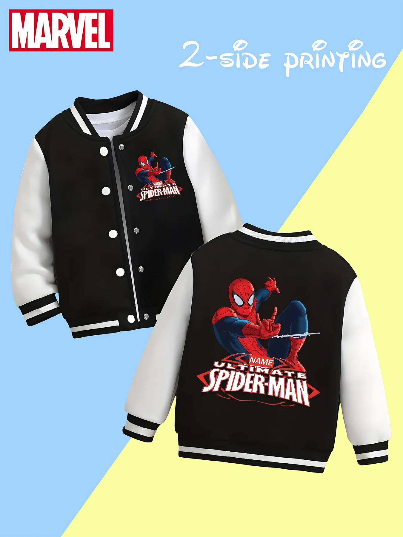 

MINISO Marvel boys' baseball jacket - Spider-Man "Ultimate Hero" themed print, double-sided pattern highlights identity, perfect