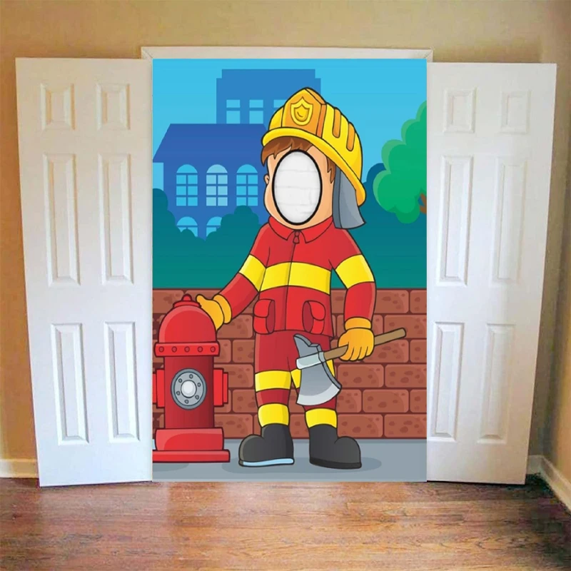 Photography Backdrop Party Fireman Face Pretend Play Game Rescue Theme Birthday Baby Shower Background Wall Home Decor Banner