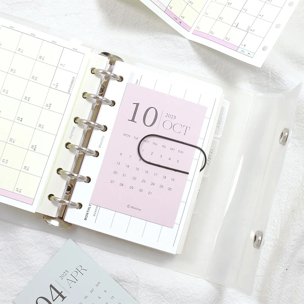 Fromthenon 12 Sheets/Set 2025 Monthly Calendar Card Traveler\'s Notebook Monthly Calendar Binding Clip Office Stationery Supplies