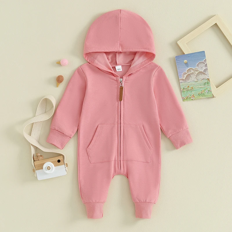 2023-08-25 Lioraitiin 0-12M Newborn Baby Boys Girls Clothing Zipper Hooded Jumpsuit Romper Long Sleeve Outfit Fall Winter Clothe