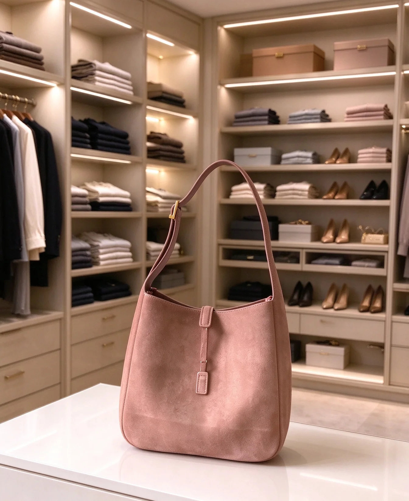 Elegant Retro Style Dusty‑pink Suede Hobo Tote Bag Adjustable Strap Fall Winter Daily Handbag