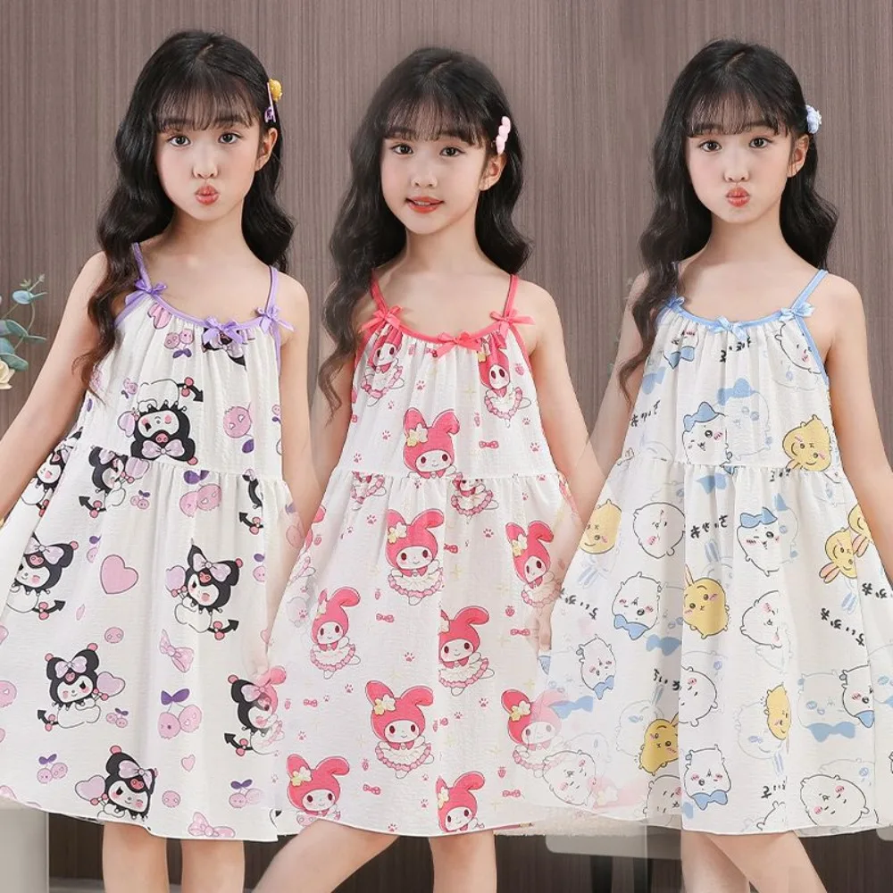 

New My Melody Anime Kawaii Sanrio Baby Short Sleeve Skirt Summer Cute Cartoon Princess Baby Kuromi Home Wear Pajamas Gifts