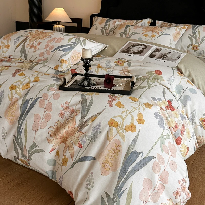 Cotton Bedding Set Luxury Soft Duvet Cover Flat Sheet Pillowcases Single Double Queen King Size Quilt Cover Set