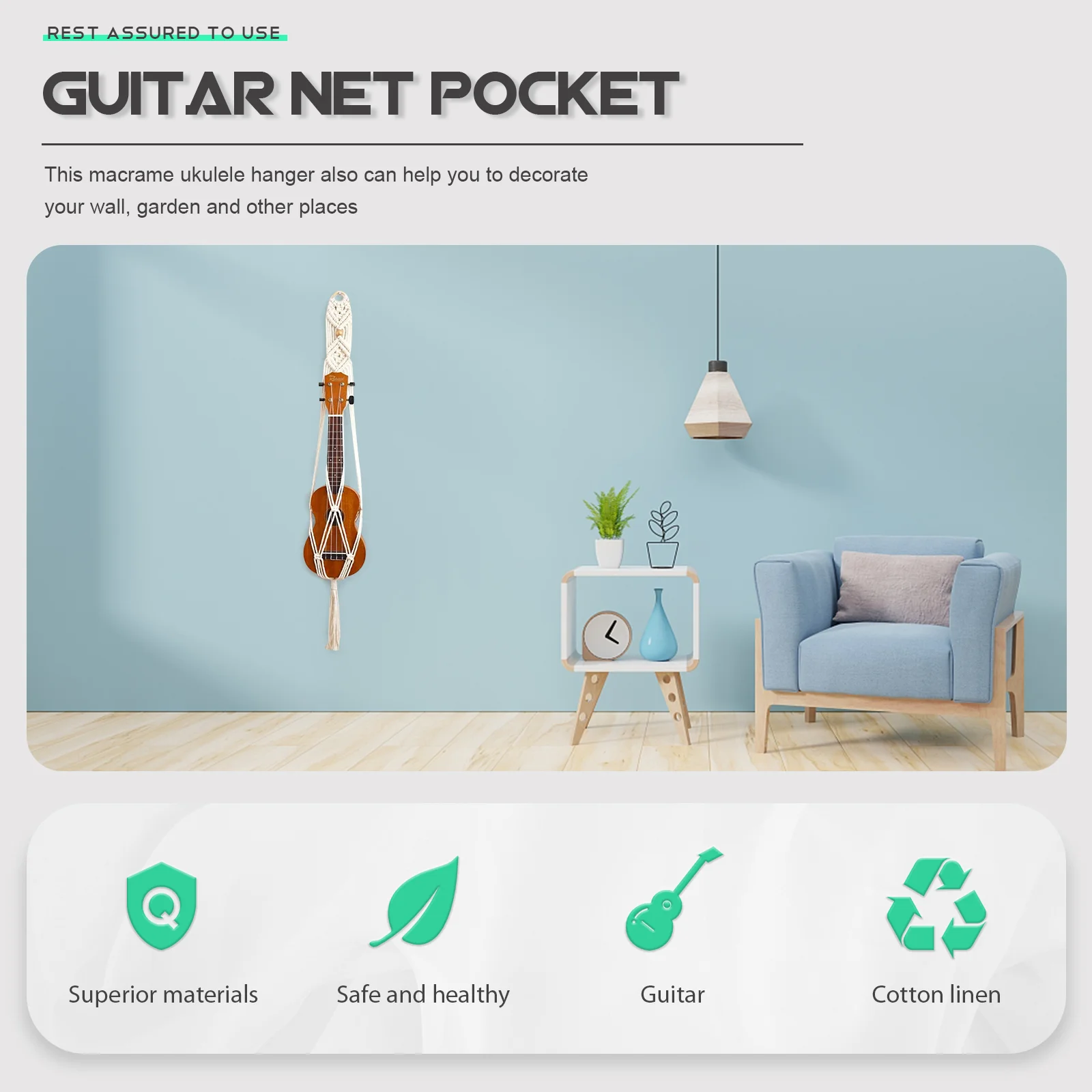 Guitar Storage Mesh Bag Wall Mount Instrument Holder Hangers Bracket Macrame Hanging Ukulele Cotton Linen Pendant and Handwoven