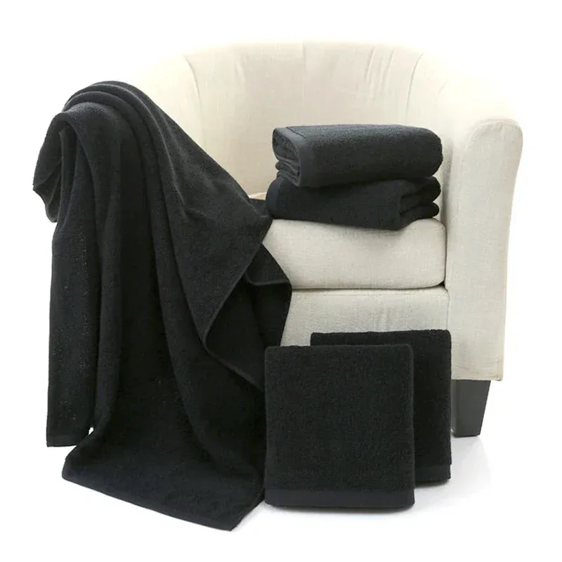 5 pieces 35x75cm 100% Cotton Black Face Towel Set No Fading Hand Towels for Men