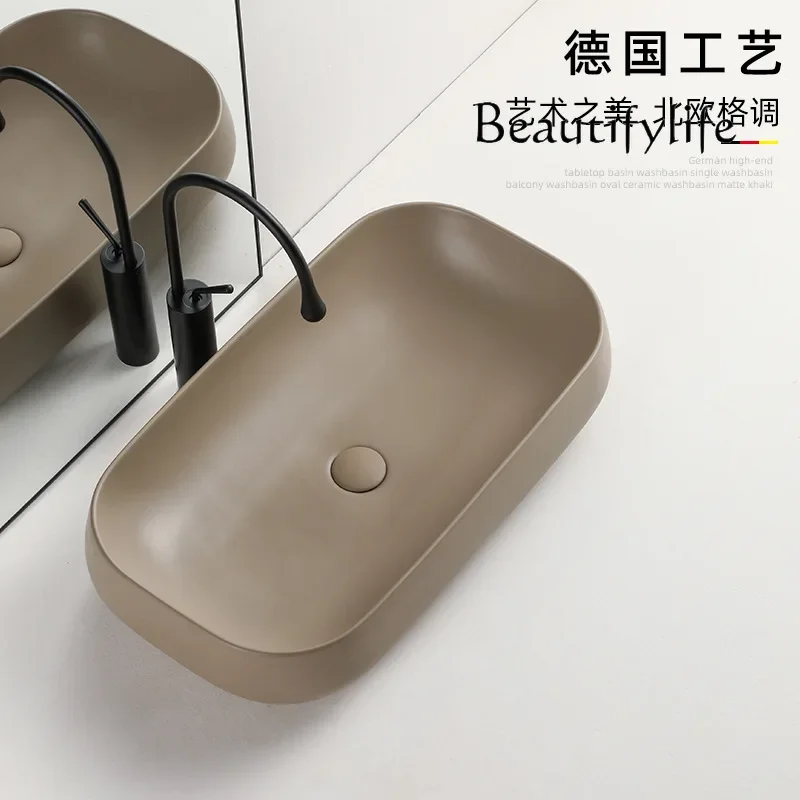 Nordic countertop basin khaki countertop basin creative large hand wash tray ceramic washbasin household color