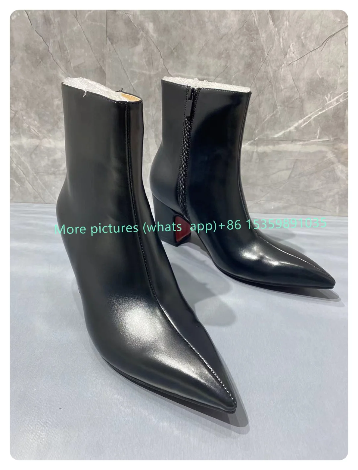 Pointed Toe Leather Side Zipper Ankle Boots Square Heels Women Men Boots Solid Fashion Luxury Catwalk 2024 New Arrivals