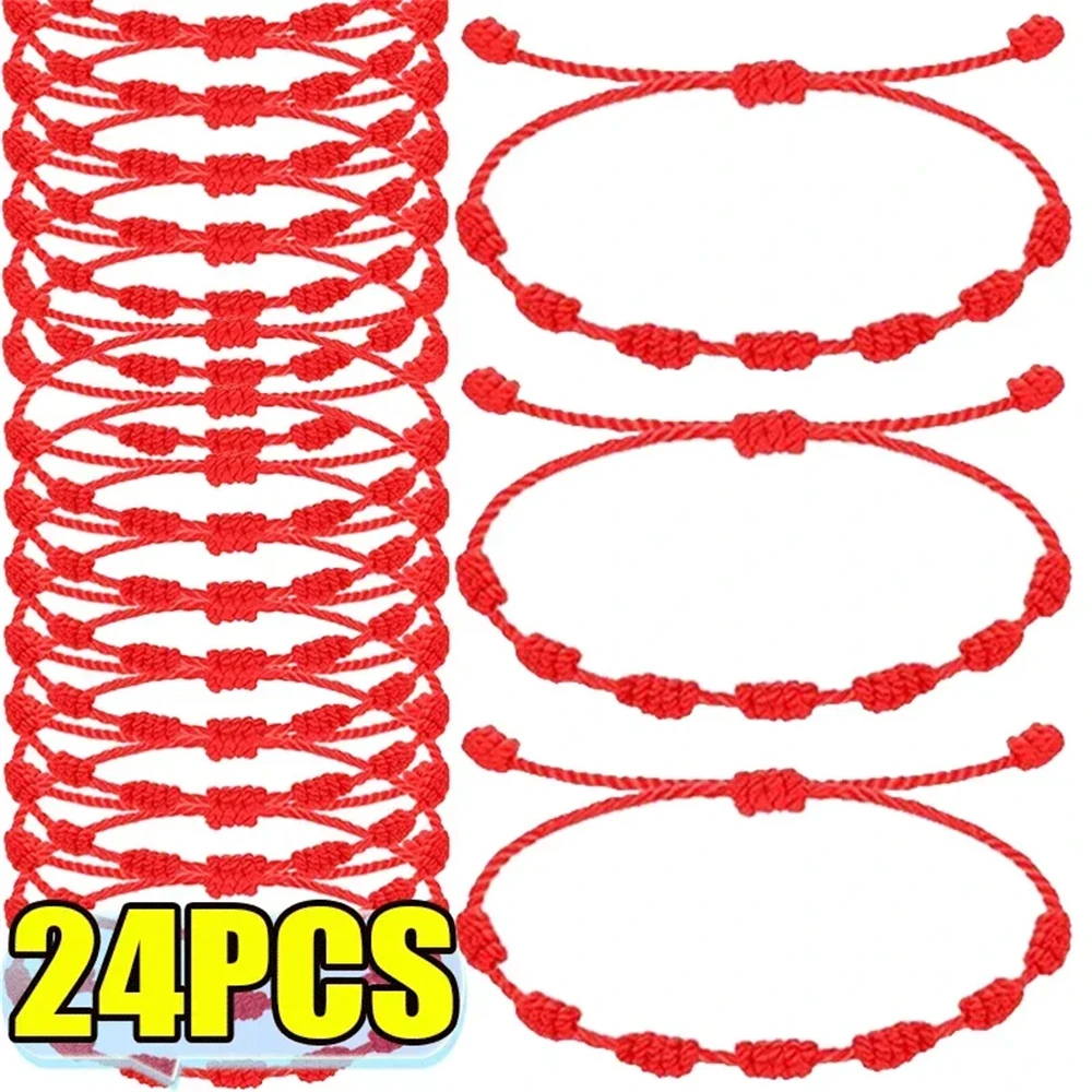 24 Pieces Red String Handmade Bracelets Black Cord Bracelet Adjustable Kabbalah Red Knot String Bracelet Amulet for Protection