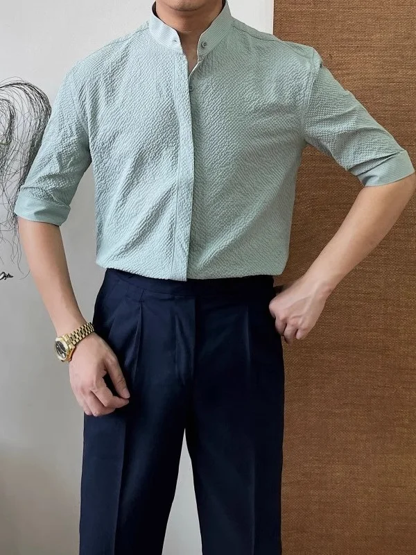 

Летняя тонкая дышащая рубашка-поло Briti Sle для мужчин, с воротником-стойкой, повседневная, деловая, облегающая, модная, свободная рубашка-поло