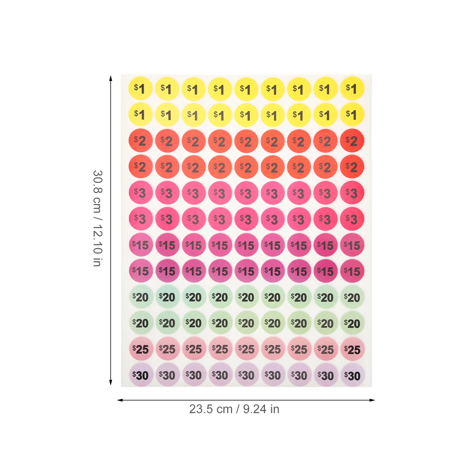 30 fogli adesivi per prezzi dai colori vivaci per garage, cortile, mercato delle vendite, etichette dei prezzi, etichette dei prezzi delle vendite, piccole imprese