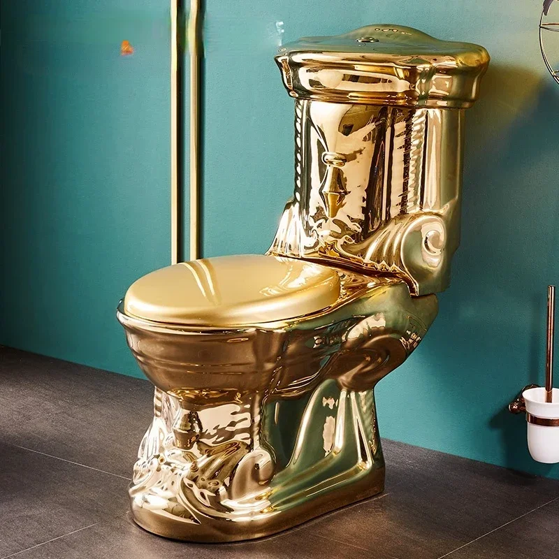 Artistic Golden Diamonds Style One Piece Closestool Siphon Jet Fluishing S-Trap Floor Mounted Luxious Villa Bathroom Seat Toilet